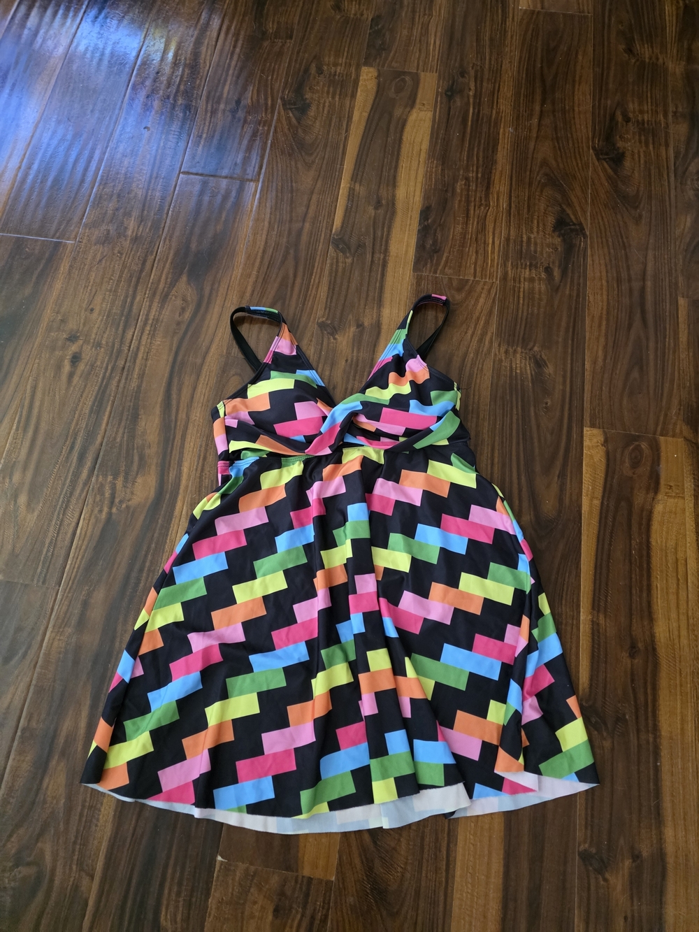 Colorblock Geometric Swim Top- Neon Multi on Black